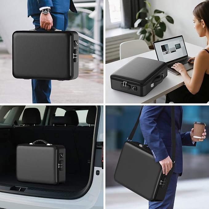 Fireproof Document Box with Lock, Durable Hard Case File Organizer Fire Safe Box, Hard-Shell Design Waterproof Fireproof Safe