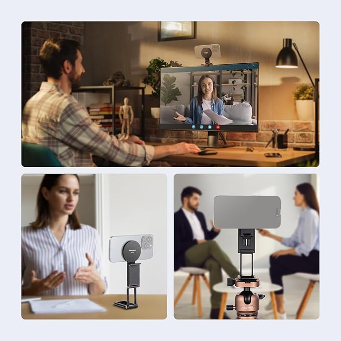 NEEWER Continuity Camera Mount for Desktop Monitor, Magnetic Tri Fold Desk Phone Webcam Holder with Arca Type Base, Compatible with MagSafe iPhone iMac Apple TV 4K Desktop Mac Laptop Samsung, SP08