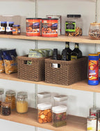 StorageWorks Round Paper Rope Storage Baskets, Rectangular Wicker Baskets with Built-in Handles, Medium, 2-Pack
