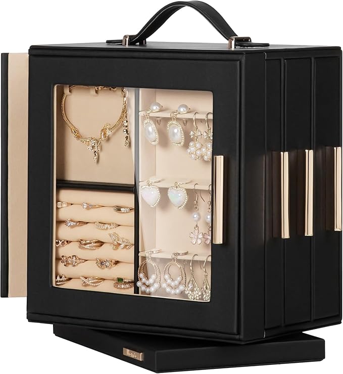 Homde Jewelry Box for Women Large: Rotating Organizer for Ring Earring Necklace Bracelet - 7 Drawers Storage for Dresser (Bla