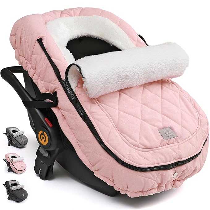 ACRABROS Car Seat Cover Baby: Winter Infant Carseat Canopy for Boy Girl Newborn, Zipper Peeping Window, Warm Cozy Cold Weathe
