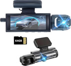 Dash Cam Front and Inside,Dashcams for Cars with 64G Card Traffic Recorder IR Night Vision Loop Recording G-Sensor 24Hr Parki