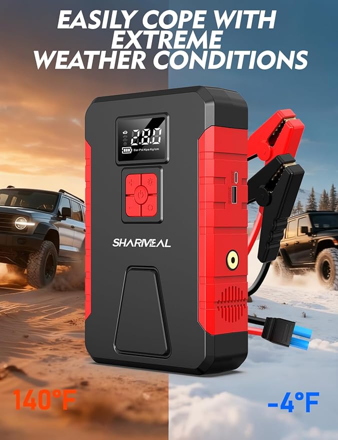 Sharmeal Jump Starter with Air Compressor, 5000A 160PSI Car Jump Starter Battery Pack (10.0L Gas/9.0L Diesel), Battery