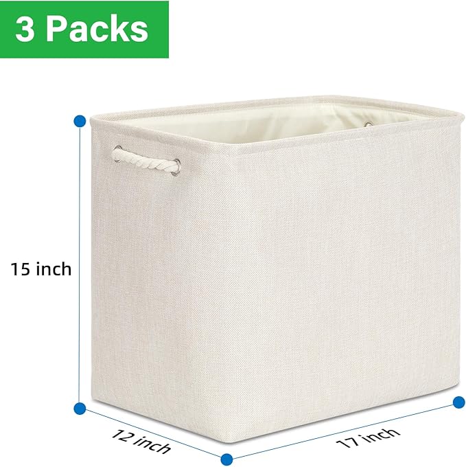 Bidtakay Extra Large Storage Baskets for Organizing Clothes Storage Bins 3 Pack Fabric Storage Bins for Shelves Linen Collaps