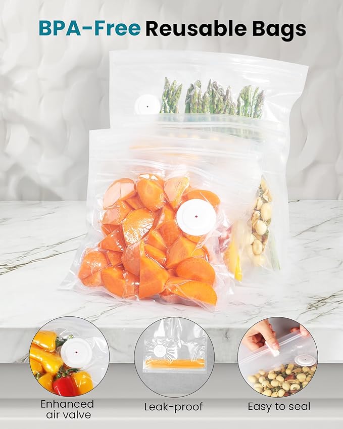 FEPPO Vacuum Sealer for Food with Visible Water Tank, Handheld Saver Compact Vacuum Sealer Machine with 30 Reusable Bags for 