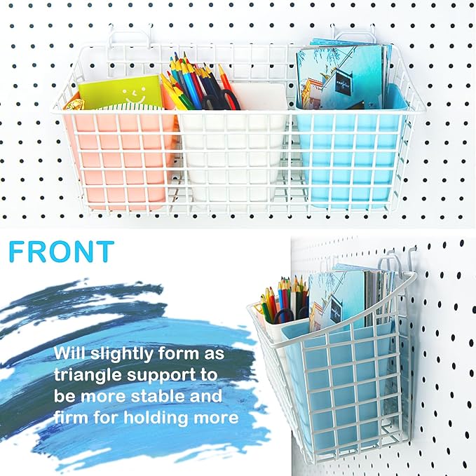 G.CORE 2 Pack Large Pegboard Baskets, Metal Shelves Hooks to 1/8" 1/4" Peg Boards, Peg Board Baskets Bins Set - Organize Tool