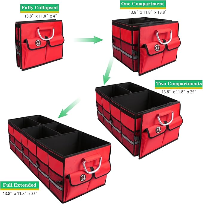 Big Car Trunk Organizer, Cargo Organizer SUV Trunk Storage Non Slip Bottom Waterproof Collapsible Durable Multi Compartments-(