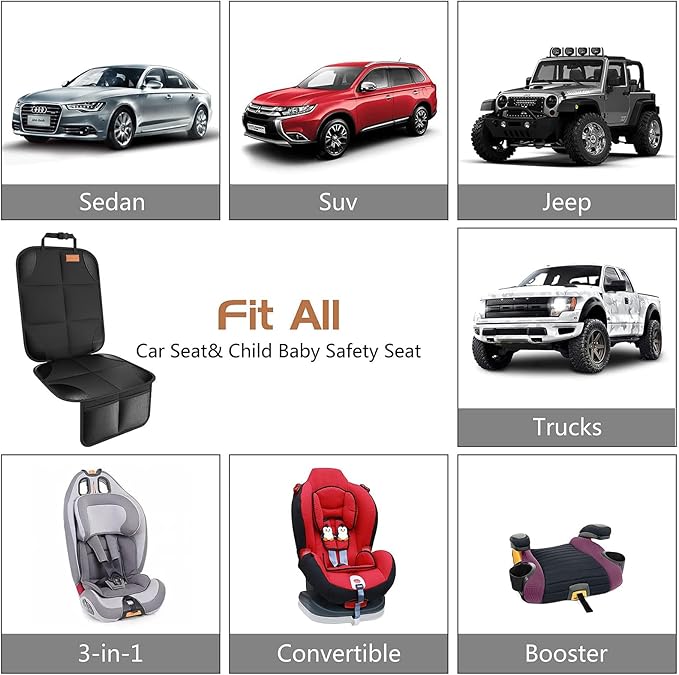 SMART ELF Car Seat Protector [1 Pack] Large Auto Protector for Child Seats with Thickest Padding and Non-Slip Backing Mesh Po