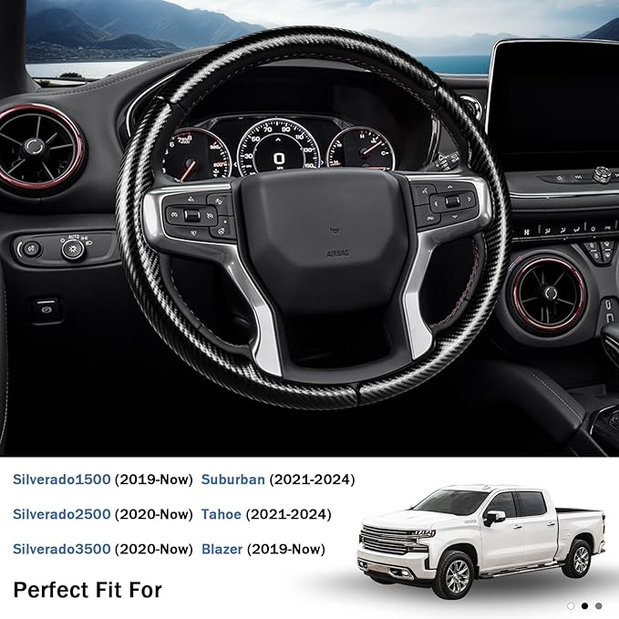 Steering Wheel Cover for Chevy Silverado 1500 2019-Present/ 2500 3500 2020-Present/Blazer 2019-Present (Gasoline Models)/ Suburban Tahoe 2021-2024, Car Steering Wheel Cover Accessories for Chevrolet
