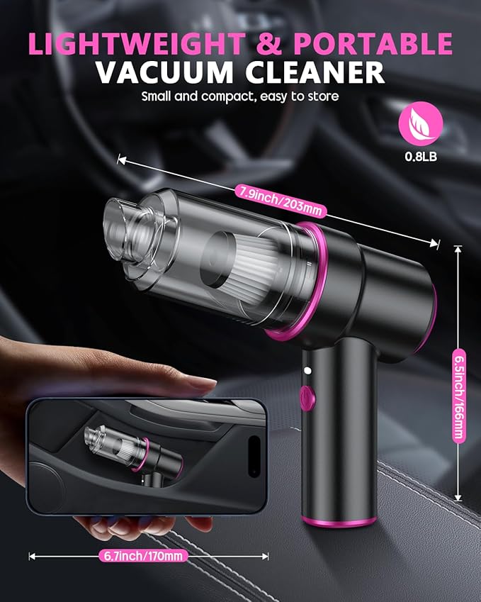 CODN Handheld Car Vacuum Portable Cordless 12000PA, 2 in 1 Handheld Vacuum Cleaner and Air Duster with Multi-Nozzles and LED 