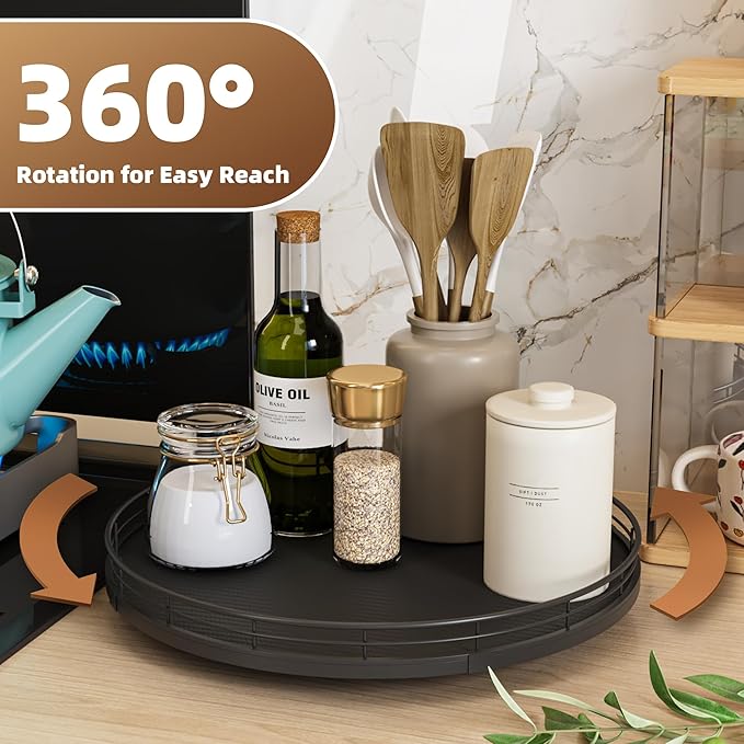 13" Lazy Susan Turntable Organizer for Table Top, Round Wooden Lazy Susan for Cabinet Kitchen Decor Centerpieces Coffee Table