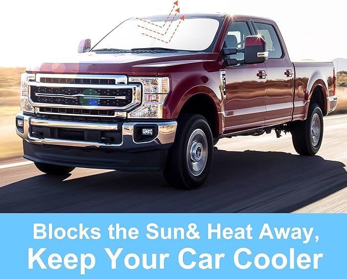 TINGLU Sun Shade for Ford Super Duty F250 F350 F450 F550 2017-2022 Accessories Windshield Sun Shade Window Shade UV Rays Protection Sun Visor Cover with Steering Wheel Sunshade Storage Bag