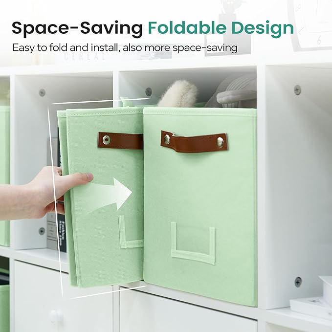 FinishingBo 6-Pack Storage Cubes with Handles & Label Holders Basket, Closet Cube Home Organizer Bins(Green, 10.5*10.5*11 inc