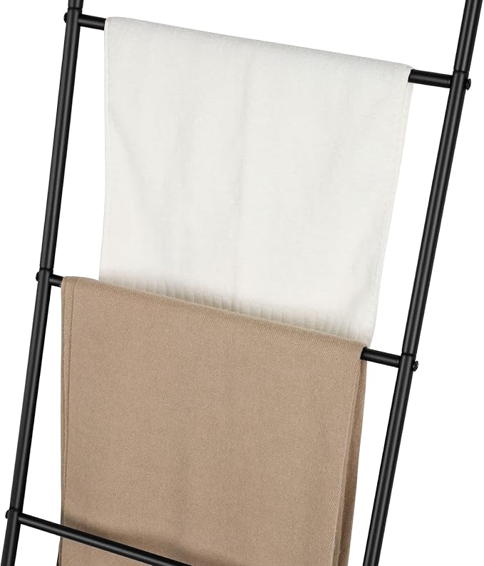 Towel Blanket Ladder Black Metal Blanket Ladder Holder Industrial 5 Tier Wall Leaning Ladder Rack for Bathroom Living Room La