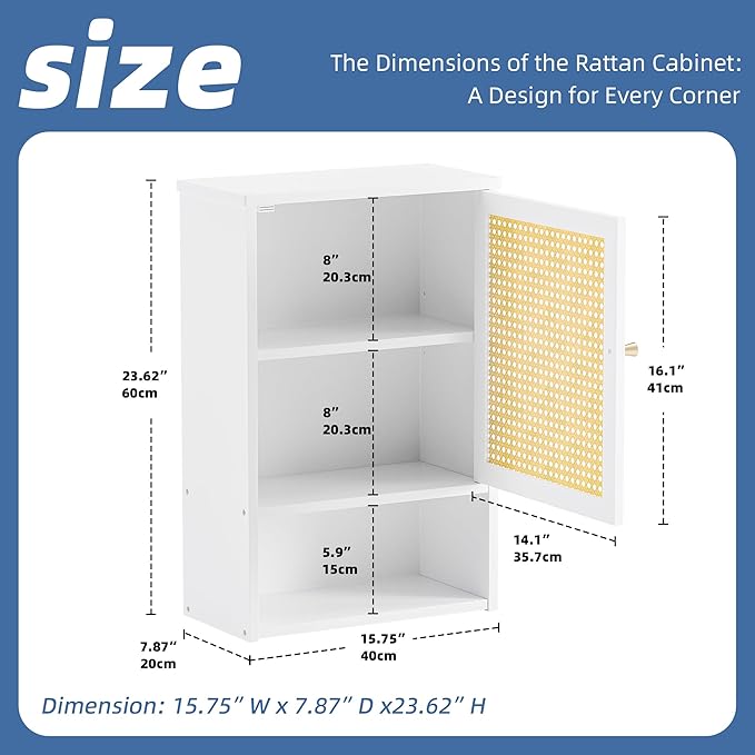 HITNET Medicine Cabinet, Rattan Bathroom Wall Cabinet Over Toilet, Bamboo Space Saver Storage Organizer with Door and Shelf f