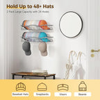Nicetree Hat Racks for Baseball Caps Wall - Metal Hat Organizer for 48 Baseball Caps Holder, 2 Pack Hat Storage Organizer for