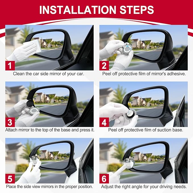 LivTee Blind Spot Mirror, 2" Round HD Glass Frameless Convex Rear View Mirrors Exterior Accessories with Wide Angle Adjustable Stick for Car SUV and Trucks, Pack of 4