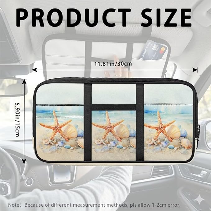 Starfish Visor Organizer Storage Small Car Visor Organizer with Multi-Pocket Lightweight Soft Car Visor Storage Pouch for Card Pen Sunglasses Document Scratch-Resistant Sunvisor Organizers