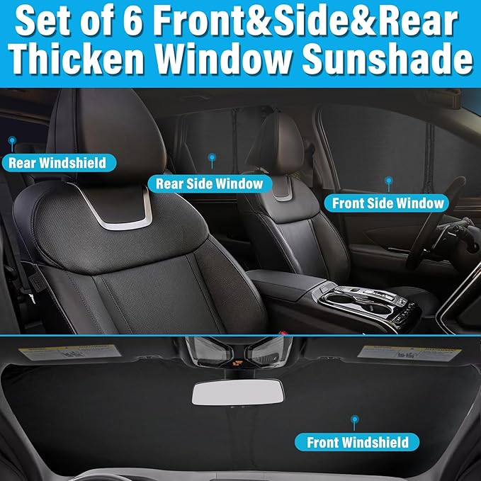 KMF 6pcs Thicken Sun Shades for Volkswagen VW Beetle 2012-2019 Accessories, Full Car Window Covers Sunshade for Windshield Side Rear, Custom Fit UV Block and Privacy Blackout for Car Camping Outdoor