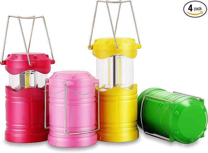 Lichamp LED Camping Lantern, 4 Pack Battery Powered Flashlight for Power Outages, Portable Collapsible Hanging Light Essentia
