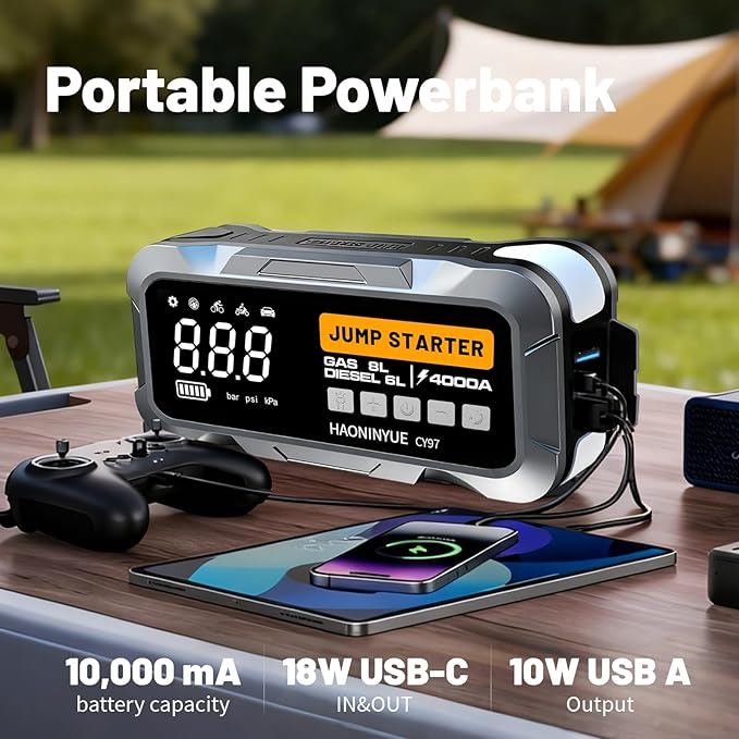 4000A Car Jump Starter with Air Compressor, Car Jumper 150PSI Portable Car Battery Jump Starter, 12V Jump Box Battery Pack