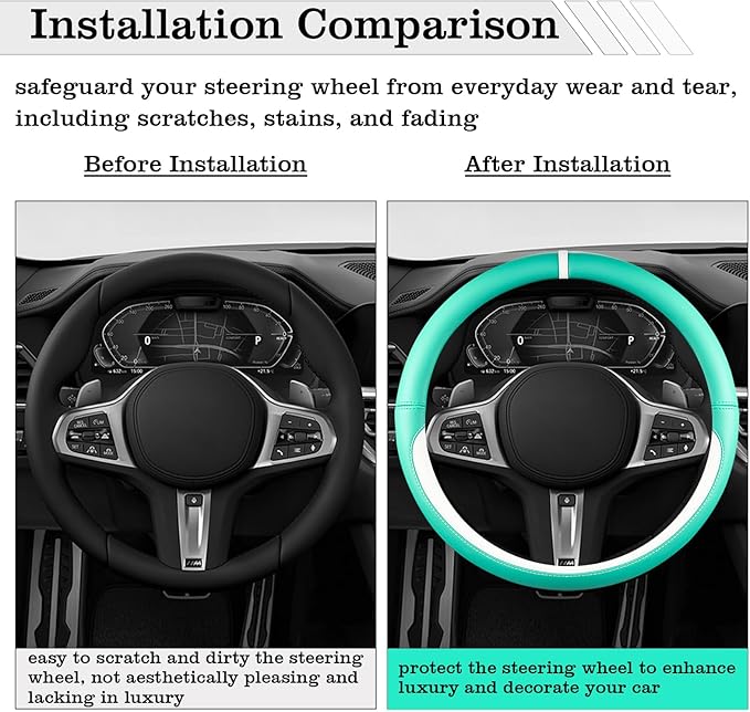 Car Leather Steering Wheel Cover - Panapi Material, Universal 14.5-15 Inch Leather Anti-Slip Breathable Auto Steering Wheel C