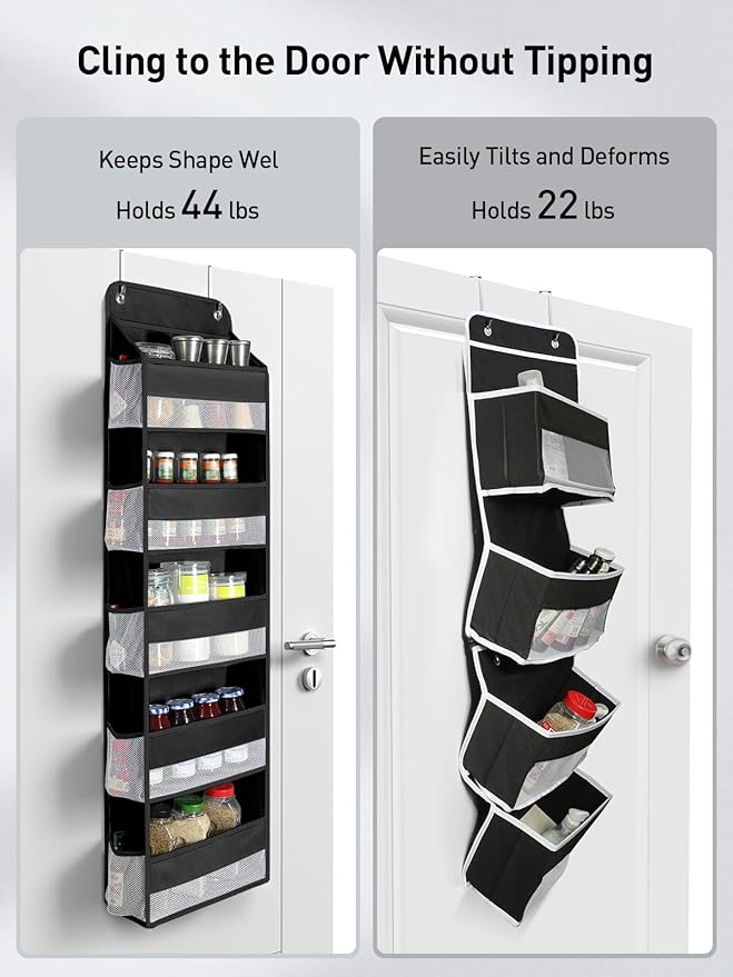 Yecaye 1 Pc Over the Door Organizer with 5 Bins 10 Side Pockets, 44lbs Load Hanging Bathroom and Bedroom Organizer, behind th