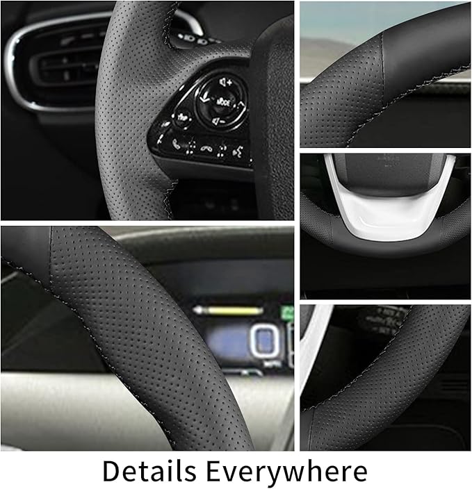 Hand-Stitch Steering Wheel Cover,Fit for Toyota Prius 2016 2019/Prius Prime 2017/Prius Plug-in Hybrid 2017/Mirai 2016,Non-Slip Breathable Microfiber Leather Steering Wheel Cover on Wrap
