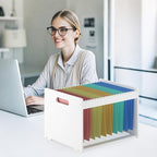 Hanging File Organizer Box for Letter Size, 2 Pack Bamboo File Folder Organizer, Storage Moving Boxes with Handle Wood Desk F