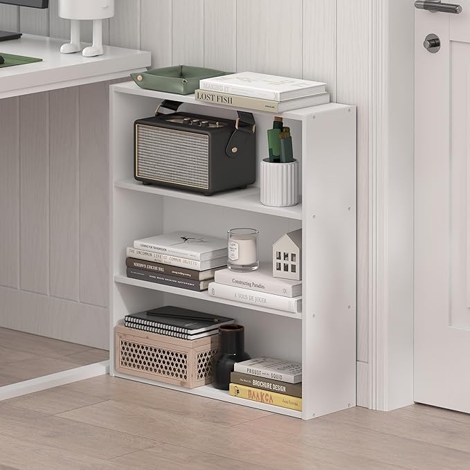 Furinno Basic Book Shelf, 3-Tier Bookshelf, Cube Storage Organizer Bookcase with Open Shelf, 7 x 24 x 26, for Living Room, Be