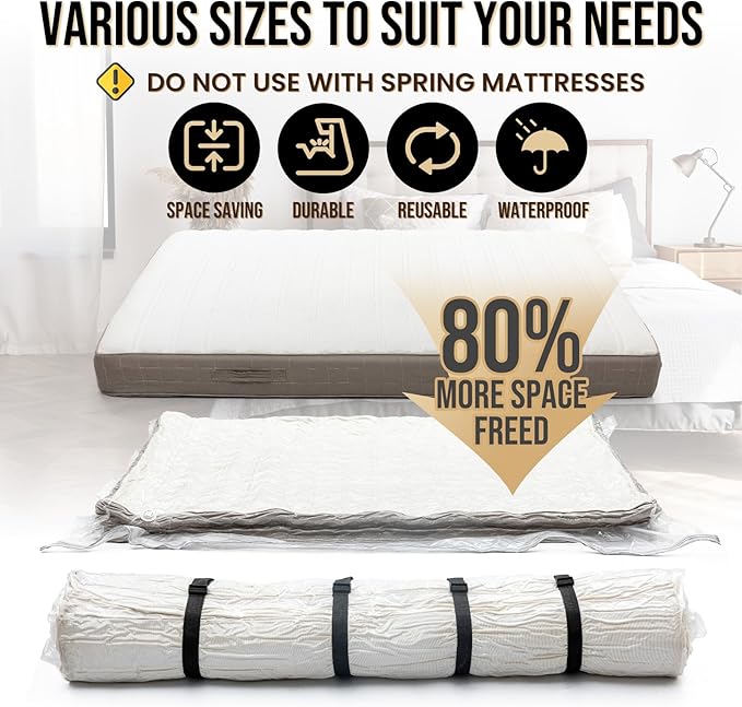 TAILI Mattress Vacuum Storage Bag, Twin/Twin-XL Foam Mattress Vacuum Bag with 4 Straps, Sealable Bag for Memory Foam, Latex, 