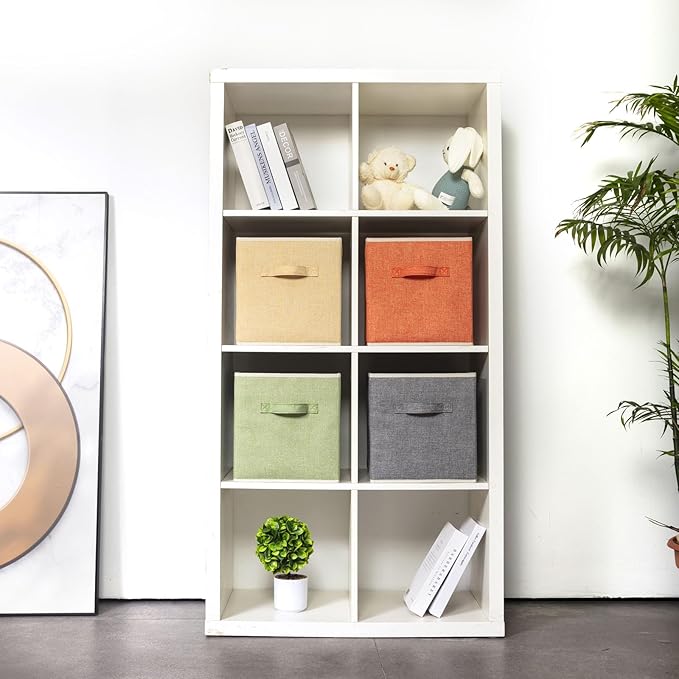 Storage Cube Organizer Bin 10.5" x 10.5" x 11" Large Boxes Fabric Basket with Handles for Organizing Shelves Closet Clothes 4