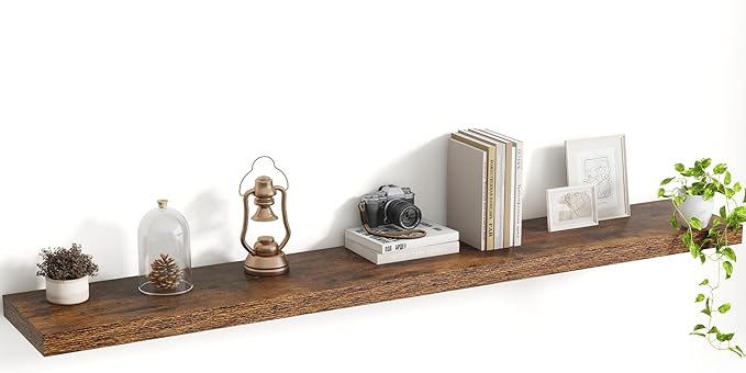 55 Inch Floating Shelves, 8 Inch Deep Floating Shelves for Wall, Hanging Shelf with Invisible Brackets, Deep Shelves for Bath