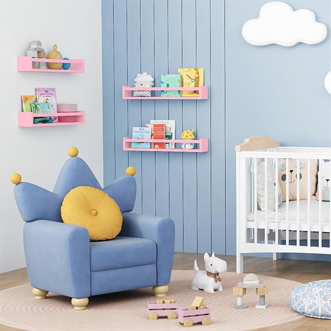 Forbena Large Pink Kids Book Shelves for Girls Room Wall Set of 4, Floating Nursery Book Shelf for Baby Girl Deocr, 24 Inches