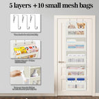 KYEVIS Over The Door Organizer, 5 Shelves Closet Door Hanging Organizer with 10 Mesh Pockets, Nursery Closet Organizer, Baby 
