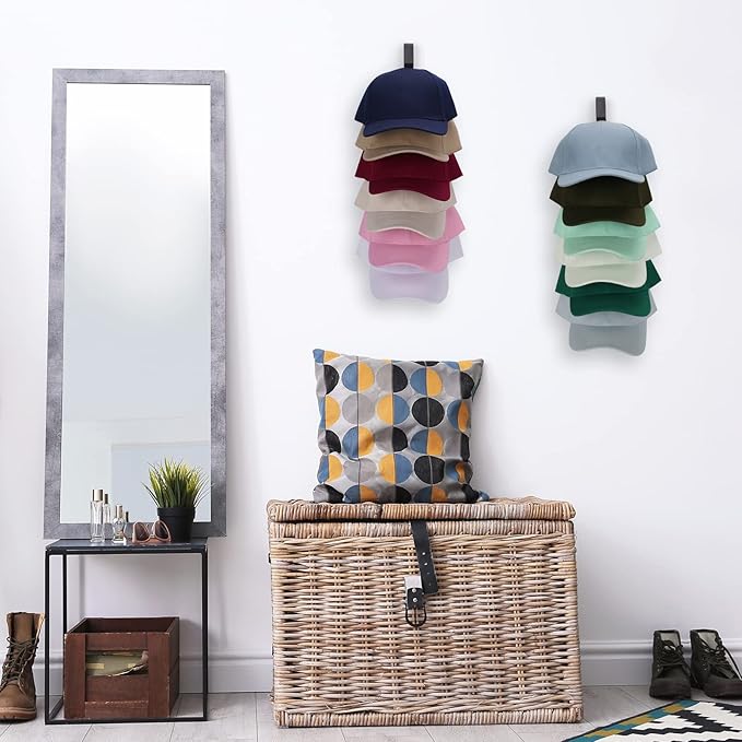 Hat Rack for Wall Baseball Cap Organizer Hanger (2 Pack) Modern Wooden Hat Holder Wall-Mounted Caps Display for Closet Door B