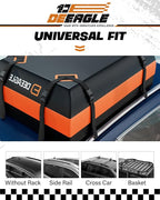 DEEAGLE Rooftop Cargo Carrier 15 Cubic Feet – Car Roof Cargo Bag for Vehicles Without Roof Rack – Waterproof Soft Car Top Carrier with Non-Slip Mat, 4 Door Hooks & 8 Reinforced Straps