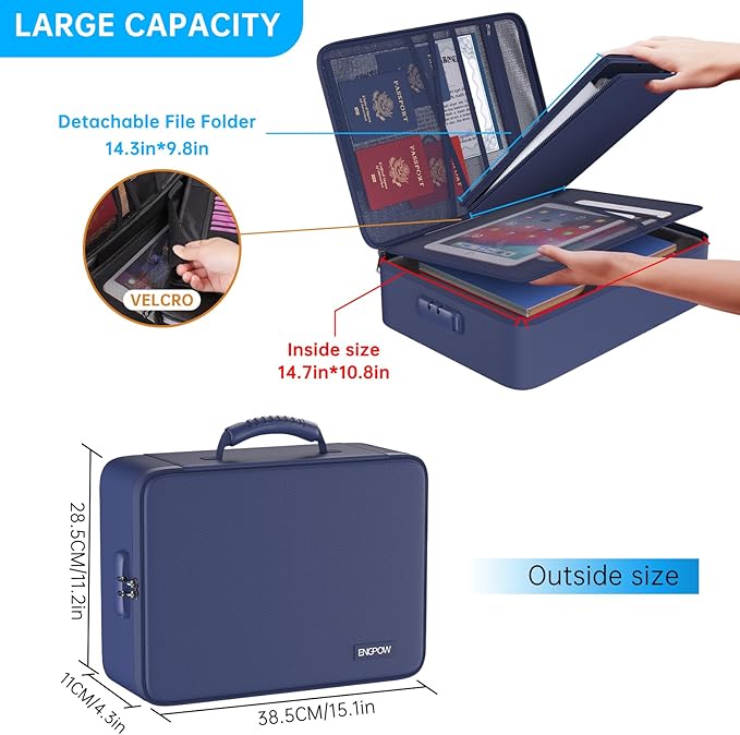 ENGPOW 5200℉ Fireproof File Organizer Bag with 13 Pocket Accordion File Folder,Document Organizer Box with Lock&Labels,Multi-