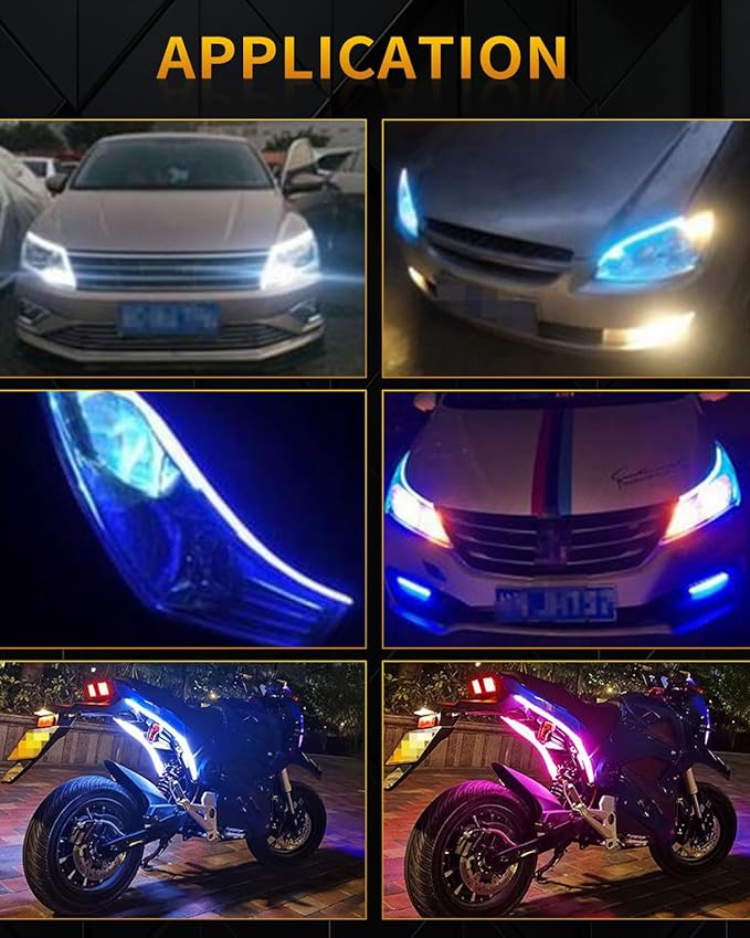 Sequential Switchback DRL Led Strip Light for Car SUV Motorcycle, 24Inch RGB Multi Color 12V LED Daytime Running Light, Flexible LED Tube Turn Signal Lights APP Bluetooth Control 2-Pack
