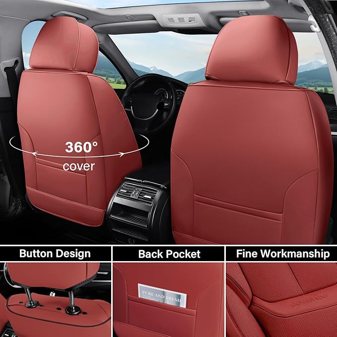 Coverado Universal Seat Covers Full Set, Universal Seat Covers for Cars, Waterproof Nappa Leather Car Seat Covers with Head P