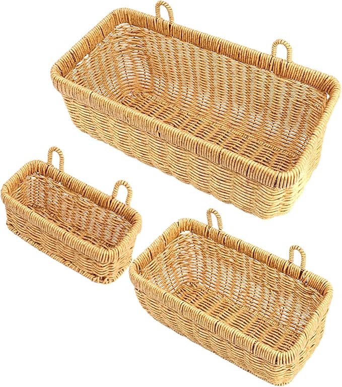 AceList Wall Hanging Basket, Boho Style Hand-Woven Hanging Storage Baskets - Set of 3, Ideal for Boho Room Decor, Kitchen, Ga
