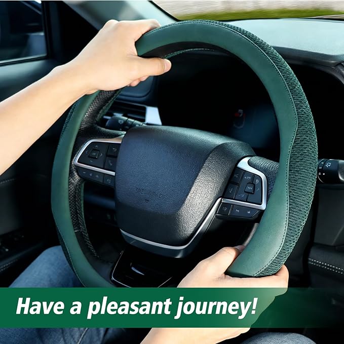 ZHOL Green Steering Wheel Cover,Soft Microfiber Leather,Non-Slip and Breathable Car Steering Wheel Cover for All Season,Unive