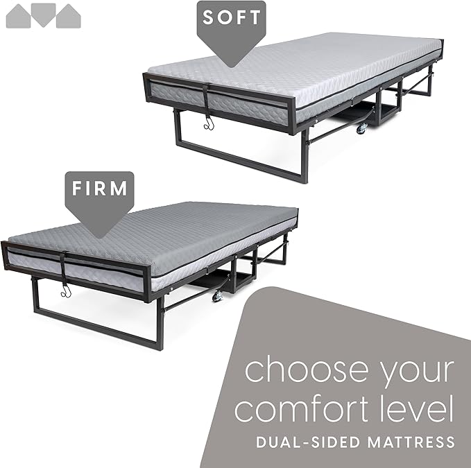 Milliard Deluxe Presidential Folding Bed with Mattress for Adults, Twin Size, Portable Foldable Bed with Bonus Pillow and Bla