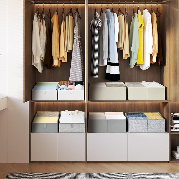 DIMJ Closet Storage Bins 8 Pack - Fabric Trapezoid Closet Organizer Bin, Foldable Storage Baskets for Shelves, Shelf Organize