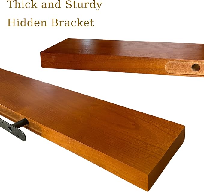 IEO Long Wooden Floating Shelves for Room Wall, Natural Wood Floating Shelves Wall Mounted Kitchen Shelf for Living Room, Bed
