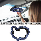 Bling Car Rearview Mirror Cover with Crystal Rhinestones Women's Full Drill Head Pillow Cover Interior Accessories - Universal Fit, Blue