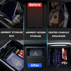 Nestour Upgraded 4PCS Flocked Center Console Organizer Tray Accessories Fit For 2021 2022 2023 Tesla Model 3 Model Y, Armrest Hidden Storage Box, Center Console Wrap Cover Kit.