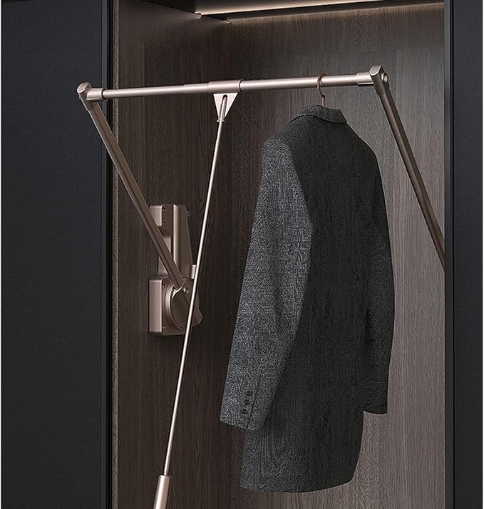 Pull-Down Wardrobe Clothes Rail - Extendable Pull Out Closet Rod, Multifunctional Double Buffering Wardrobe Clothes Hanger Ra
