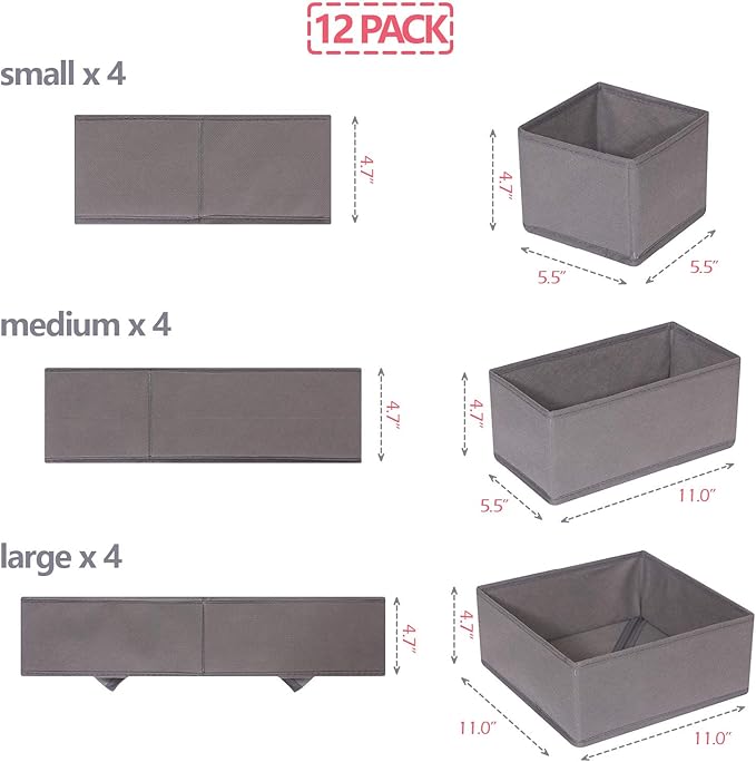 DIOMMELL 12 Pack Foldable Cloth Storage Box Closet Dresser Drawer Organizer Fabric Baskets Bins Containers Divider for Baby C