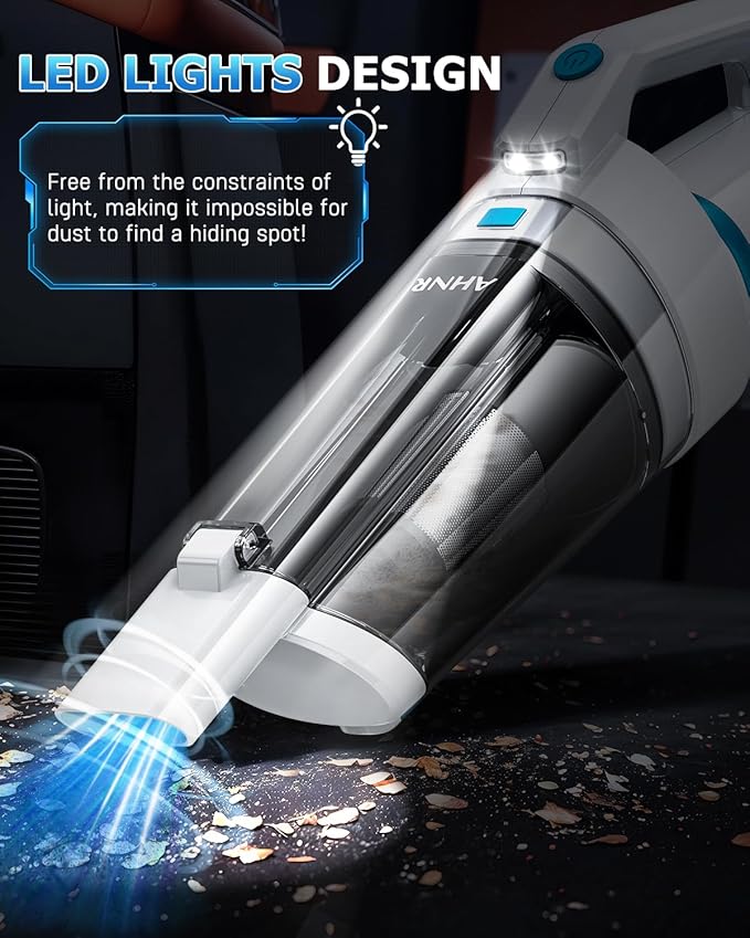 AHNR Handheld Vacuum Cordless, 16000PA Powerful Suction Hand Held Vacuum Dust Busters Cordless Rechargeable with LED Light & 